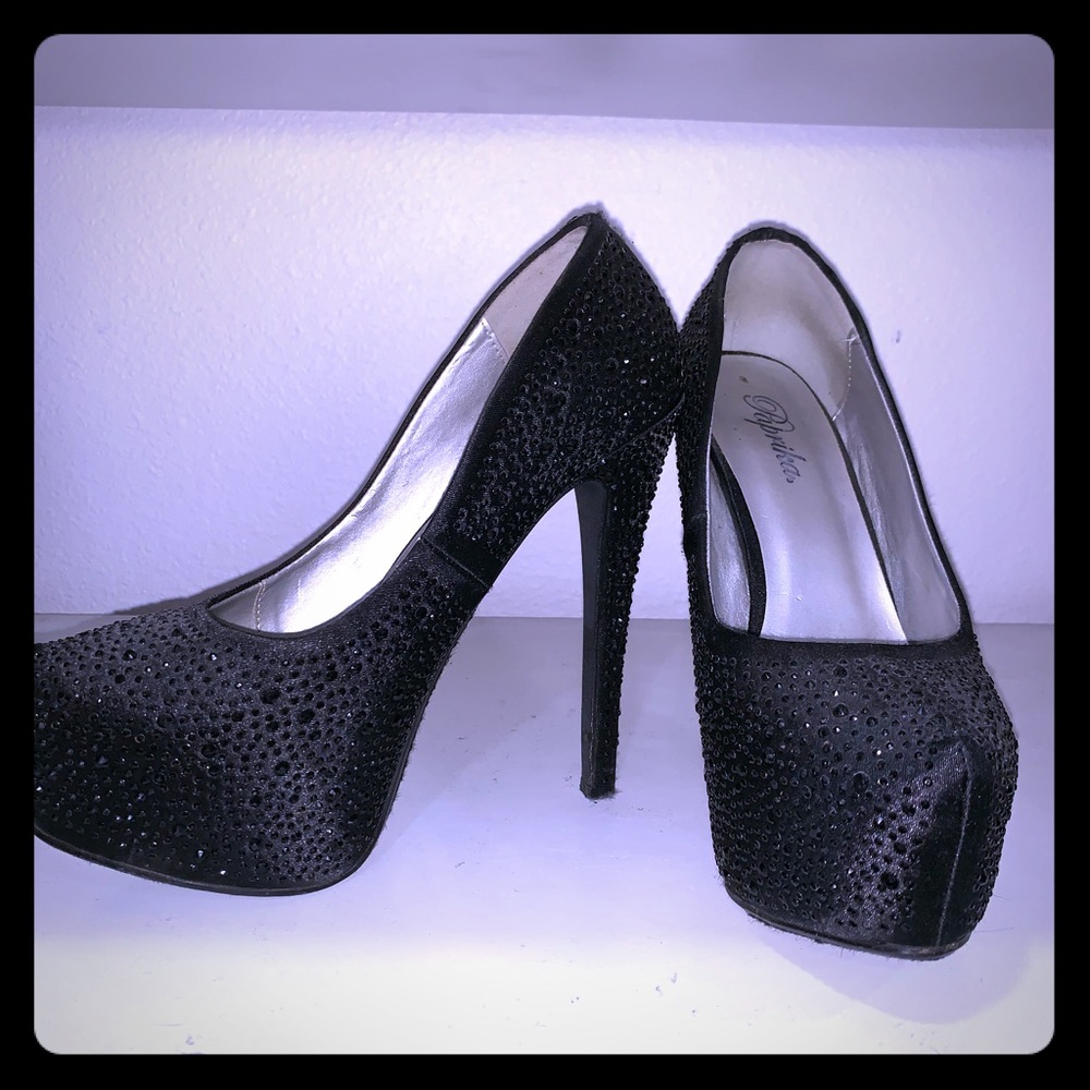 Black rhinestone studded heels